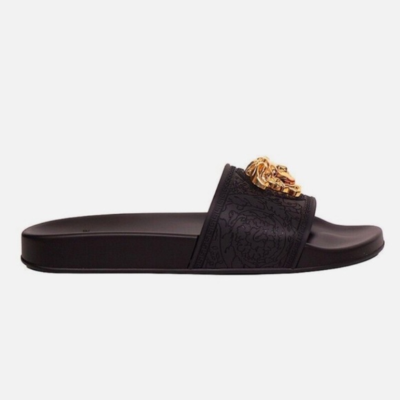 NIB Versace Women's Medusa Slide Sandals in Black/ Gold - Size 37 - Picture 4 of 15